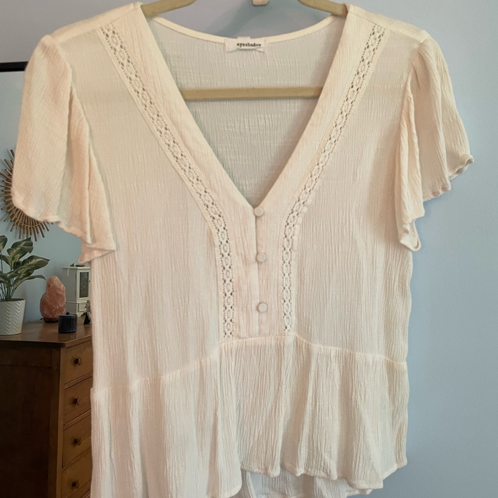 Eyeshadow Cream Flutter Sleeve Peplum Blouse